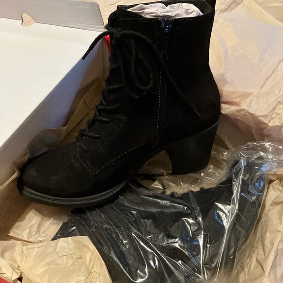 Black Suede Lace-up Ankle Boots - Picture 2 of 5